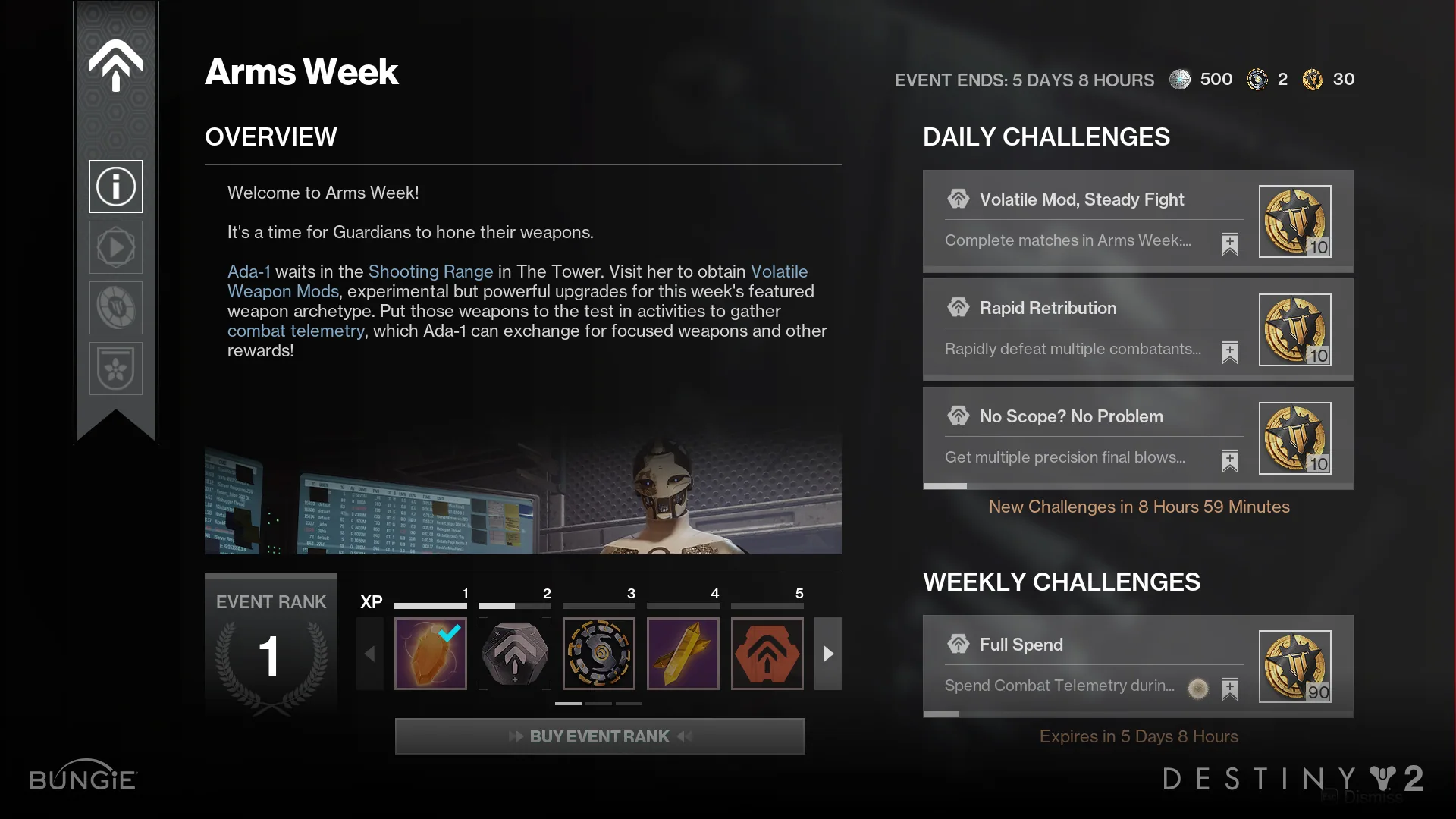 Arms Week event home screen