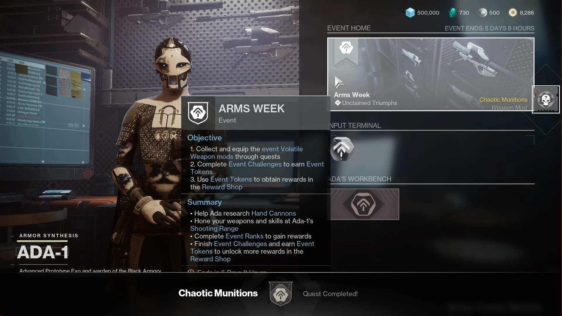 Arms Week event vendor screen